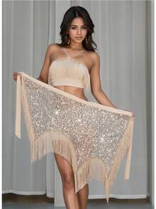 Middle Eastern Style Sequin Fringe Hip Scarf Waist Chain, An Exquisite Decorative Piece That Shines At Festivals And Carnivals, Showcasing A Unique Style