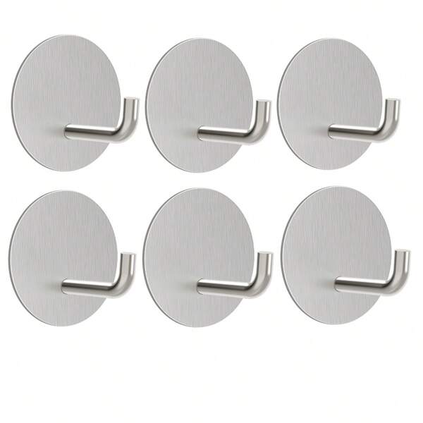 Ganchos de pared de acero inoxidable plateado sin taladro, adhesivo fuerte para cocina/baño/hogar/caravana, ganchos de pared adhesivos extraíbles, adecuados para colgar esponjas, toallas, ropa, batas de baño, llaves