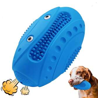 1pc Durable Chew Toy For Medium/Large Dogs, Squeaky Olive-Shaped Rubber Teething Toy, Dental Care & Gum Massage, Interactive Puzzle Toy, Blue Robot Design