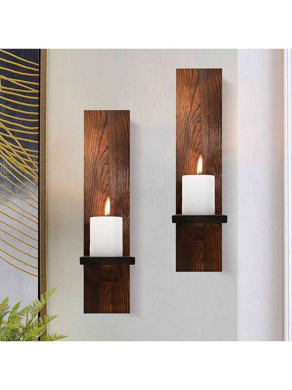 Wall Candle Sconces Set Of 2, Decorative Wooden Candle Holder, Farmhouse Candle Sconce, Living Room Wall Decoration