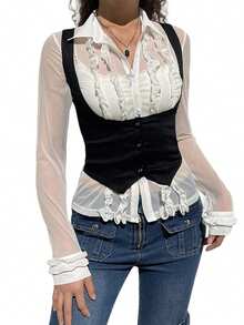 Black Waistcoat For Women Fashionable Versatile Solid Color Button Up Vest Jacket - Black - View 7