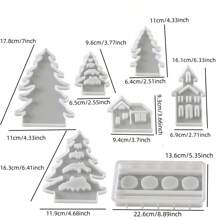 Set de 7 moldes de yeso para decoración de portavelas navideños, moldes de silicona con formas de árbol de Navidad y casa