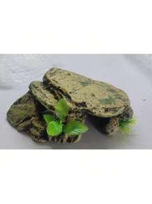 Realistic Resin Turtle Sundeck - Artificial Rock Sanctuary & Terrarium For Reptiles, Frogs & Turtles | Easy-To-Install Aquarium Ornament With Natural Rock Texture And Green Moss Cover, Turtle Habitat Decor