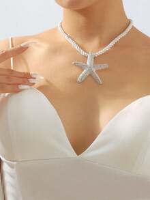 1 件海滩风格夸张星星吊坠粗绳项链，适合度假佩戴 - 金色 - 查看 6