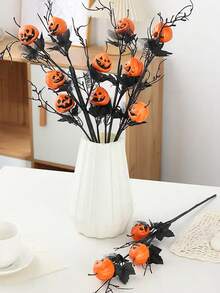 1/2/3pcs Halloween Branch Flashing Artificial Branch With Pumpkins Berries Black Vase Haunted House Gothic Floral Decoration Fake Berry Stem Vase For Home Indoor Party Vase Arrangement Decoration
