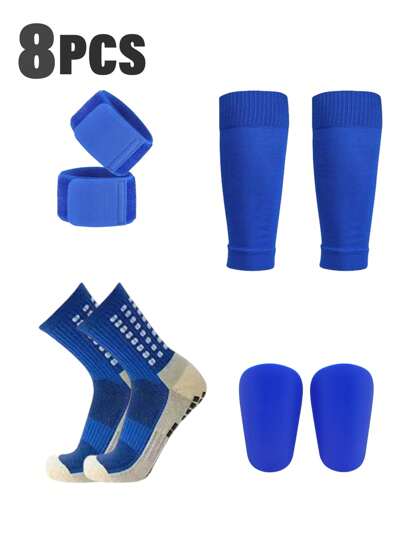 8pcs/Set Football Anti-Slip Leg Warmers, Shin Guards, Pre-Cut Sock Covers And Shin Strap Kit - Essential Gear For Football Players - Unisex
