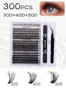 300PCS Fluffy Large Capacity Individual Lash Clusters, 10-16mm D Mix False Lash Clusters, DIY Eyelash Extension Set With Eyelash Glue, Makeup Remover, Tweezer, For Easy Apply Long Lasting At Home, Extension Kit, Clusters Kit, Lashes, Eyelashes, Fake Lashes