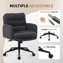 Flysky Desk Chair, Dressing Table Chair Made Of Faux Fur, Comfortable Swivel Chair Desk Chair, Office Chair Ergonomic With Adjustable Height, Furniture - Màu xám đen - Xem 2
