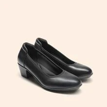 Zapatos de tacón bajo y grueso cómodos y de bloque para trabajo, con puntera cerrada y redonda, zapatos de vestir para oficina y negocios para mujer - Negro - Ver 6