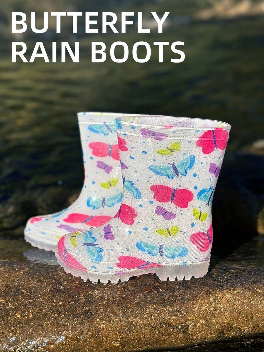 Giày đi mưa trẻ em, chống thấm nước, phù hợp cho bé trai và bé gái, chất liệu PVC, họa tiết hoạt hình dễ thương, đế mềm, thích hợp cho những ngày mưa, đi học, du lịch và hoạt động ngoài trời.