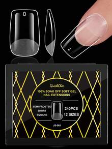 240pcs Press-On Nail Stickers, Full Coverage Fake Nails, Square, Almond, Pointed, Coffin Shapes, Transparent, Glossy, Suitable For Salon And Home Use, Square Gel Manicure, Nail Extension Kit - Clear - View 17