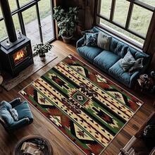 3x5 Rugs, 2x3 Rug, Southwestern Rustic Area Rug, Colorful Geometric Door, Washable & Non - Slip Small Carpet, Home Decor - 綠棕色黑色 - 查看 2