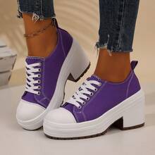 女士休闲运动时尚户外高跟系带撞色学院风运动鞋，适合户外、居家、度假、海滩、所有季节 - 紫色 - 查看 6