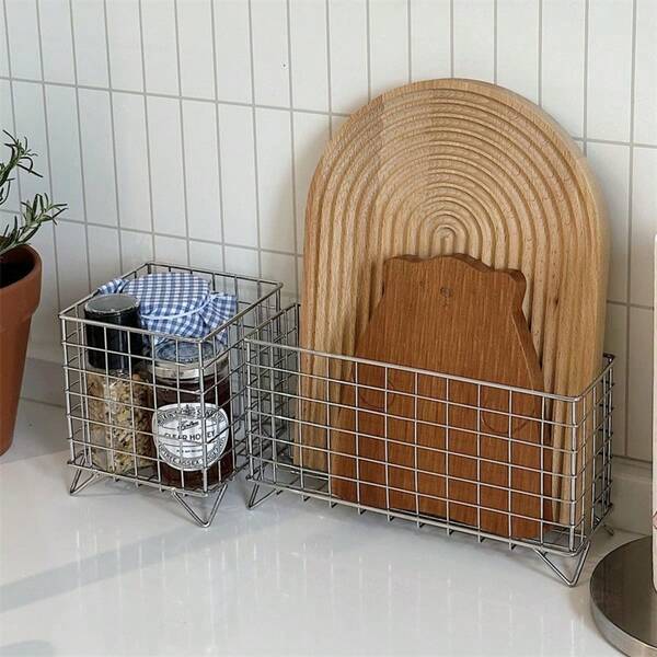 Creative Iron Art Storage Basket Coffee Miscellaneous Items Desktop Organizer Hollow Out Line Design Living Room Household Storage Desk Student Dormitory Sundries Storage Box