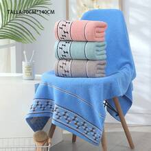 Toalla de baño de poliéster - algodón con patrón de lazos, en 4 colores. Tela cómoda y suave para uso diario, no suelta pelusa. Adecuada para niños y adultos, dimensiones 70*140 cm (amplia para envolver todo el cuerpo) y excelente absorción. - Rosa - Ver 2