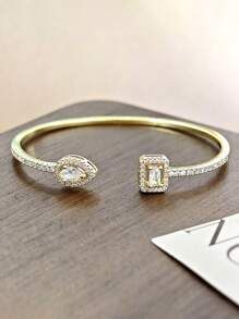 MOONSO 1pc Minimalist Elegant High-Quality Square & Water Drop Design Open Ring For Women, Suitable For Daily, Party, Banquet