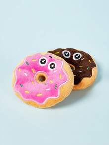 PETSIN 1pc Multi-Color Plush Donut Shaped Dog Toy With Sound, Cute & Sweet, Suitable For Small Cats & Dogs, Self-Entertainment & Interactive - Multicolor - View 3