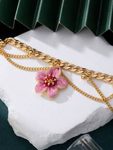 1 件手工渐变扎染流苏装饰鸡蛋花吊坠脚链，女士度假风格 - 粉色 - 查看 4