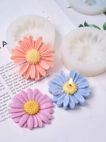 Set de 4 moldes de silicona con forma de flor de margarita y girasol para hacer piedras aromáticas, jabones y velas multiusos DIY - moho - Ver 6