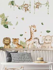 2pcs/1PC Wall Decals -[Forest Small Animal Wall Stickers, Cartoon Line Animal Wall Stickers] PVC Self-Adhesive Removable Wall Stickers For Nursery, Kids' Room, Playroom, Or Classroom – Cute & Creative Wall Decor For Any Space - Multicolor - View 7