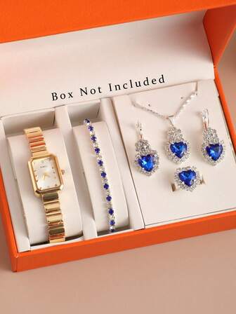 6 件女士手表套装：时尚休闲石英腕表，配项链、手链、戒指和耳环首饰套装（无盒）