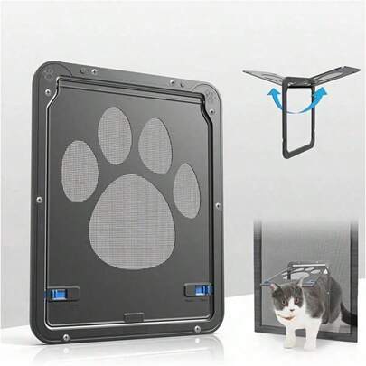 1 件自动宠物门，适用于中小型犬和猫 - PVC 黑色框架，带爪印设计，易于安装，安全关闭，耐候，室内/室外使用