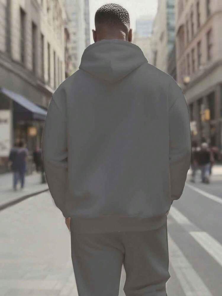 Plus Size Men's Gospel Hooded Sweatshirt, Street Style Drawstring Casual Sports For Outdoor Fitness Spring - Grey - View 4