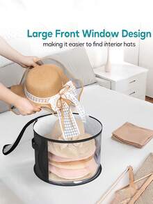 Black Large Capacity Hat Storage Bag, Top & Side Transparent Window, Foldable, Sturdy Handle, For Cowboy Hat, Baseball Cap, Beach Hat, Holds Up To 7 Hats - Multicolor - View 8