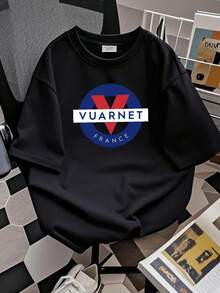 180g Pure Cotton Vuarnet France Logo Men's Gray T-Shirt Size S To 3XL Print Round Neck Short Sleeve Comfortable Men's Stretched Streetwear Graphic Designer Clothes For Women Slightly Soft Fashion Top For Everyday Wear Stylish Summer Versatile Casual Breathable Unisex - 黑色 - 查看 3
