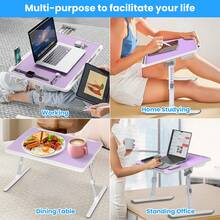Piorlado Foldable Laptop Bed Tray Table, Height And Angle Adjustable Laptop Bed Table, Laptop Table For Bed/Sofa/Chair/Floor, Desk - Purple - View 5