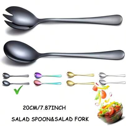 2/4pcs Salad Service Set, Stainless Steel Salad Spoon And Fork, Durable Salad Service Set, Suitable For Home/Kitchen/Restaurant/Halloween/Christmas/New Year/Party/Easter, Mirror Polished, Dishwasher