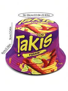 卡通食物印花双面渔夫帽，男女通用户外休闲轻便渔夫帽 - A - 查看 3