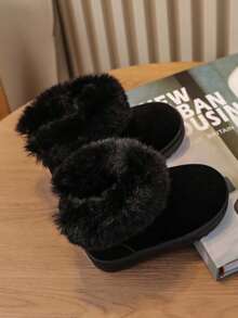 1 par de botas de tobillo para niños con suela blanda, antideslizante y forro térmico, de estilo simple y de moda con puntera redonda, botas de nieve casuales y versátiles adecuadas para el invierno - Negro - Ver 5