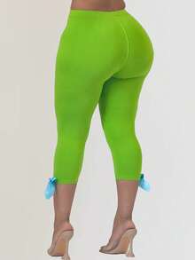 Women Capri Pants With 3D Bow High Rise Long Short Tights Casual Work Leggings For Outdoor Office - 綠色 - 查看 6