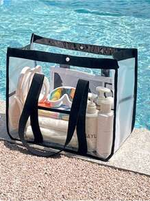 حقيبة شاطئ قطعة واحدة، حقيبة تخزين ملابس شفافة مقاومة للماء من البي في سي، حقيبة سفر كبيرة السعة محمولة للمكياج والعناية، باستثناء العناصر الموجودة داخل الحقيبة