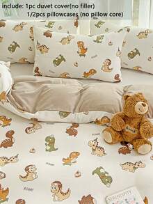 2/3pcs Bedding Set, Multicolor Dinosaur Pattern Bedding Set, Cute Cartoon Khaki Bedding Set, Soft & Comfortable Bedding, Suitable For Student Dorm, Children's Room, Kindergarten, Home Bedroom, Super Fiber, Unisex For Boys & Girls (Includes 1 Duvet Cover, 1/2 Pillowcases, No Filler) - Cool Dragon - View 4