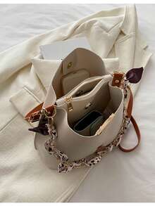 Túi xách da PU có quai xích dành cho nữ, đeo chéo - trắng nâu - Xem 6