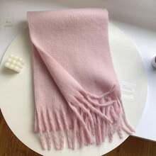 Winter Scarf Women Luxury Autumn Winter Cashmere Scarf Thickened Warm Shawl Classic Tassels Fluffy Scarf Solid Color Soft Shawl - 粉色 - 查看 13