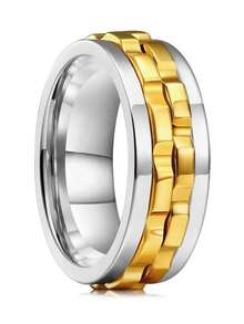 1pc Fashionable Punk Style Stress Relief Stainless Steel Rotatable Gear Chain Ring, Suitable For Men And Women, Everyday Wear - Ring - View 14