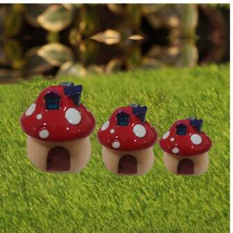 1入組樹脂仙女花園工藝裝飾微型小矮人玻璃圈地中海風格的蘑菇城堡禮物