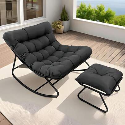 T-ZBDZ Bequemer Wohnzimmer Relaxsessel mit Hocker – Moderner Schaukelstuhl mit gepolsterter Sitzfläche, großer Freizeitstuhl bis 150 kg belastbar, ideal für Wohnzimmer, Leseecke oder Schlafzimmer