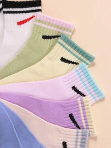 5 双随机纯色儿童运动训练袜，黑色上学男女宝宝袜子，多色婴幼儿袜子，新生儿必备婴儿洗礼装饰，可爱柔软袜子，适合上学运动旅行日常穿着 - 彩色 - 查看 6