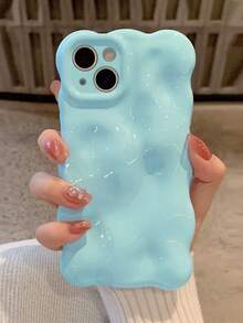 1pc Glossy Macaroon Blue Jelly Squeeze Soft TPU Protective Phone Case With Bubble, Meteor, Wave Edge Design, Compatible With IPhone 17 Pro Max, 16, 16 Pro Max, 16 Pro, 16 Plus - Baby Blue - View 9