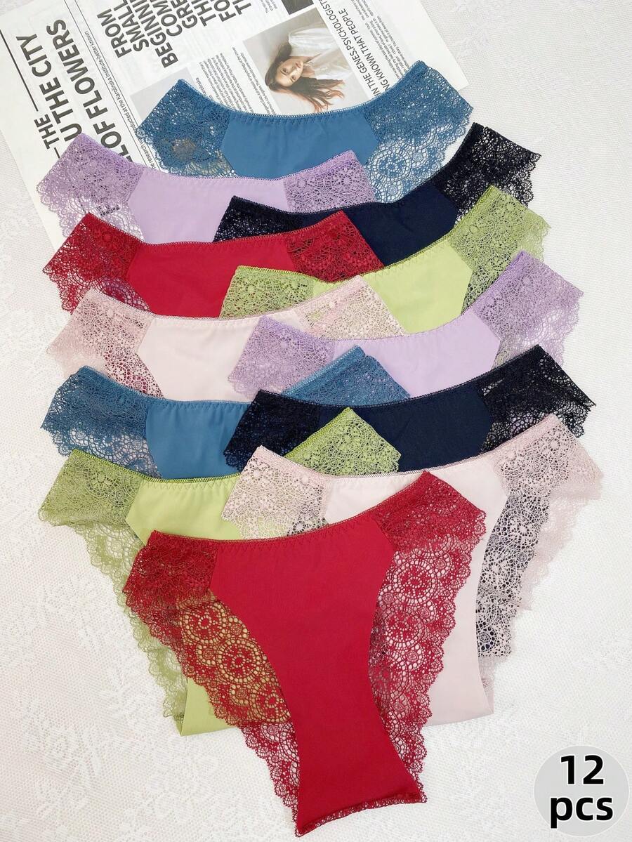 6/12-Piece Women's Panties In Multiple Colors, Halloween Costumes,Christmas,Featuring Classic Hollow-Out Lace Design, Breathable And Cool, Soft And Lightweight To Wear, Suitable For Sports, Dates, Parties, Music Festivals, Business Trips, Work, Daily Home Wear, For An Exquisite And Perfect Life,Halloween Costumes For Women, Fall,Halloween Costumes,Tights
