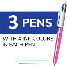 4 Color Shine Retractable Ballpoint Pen With 1.0 Mm Point And Wide Barrel 3Count In Assorted Ink - 粉色 - 查看 3