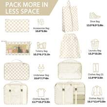 8 Set Travel Storage Bag, Packing Cubes Travel, Portable Clothes Packing Cube, Lightweight Suitcase Luggage Organizer & Shoes Underwear Holder, Ultra-Lightweight, Waterproof, Packing Cubes For Suitcase For Efficiently Organizing Clothes, Shoes, Makeup, And Accessories - Kaki kẻ caro - Xem 4