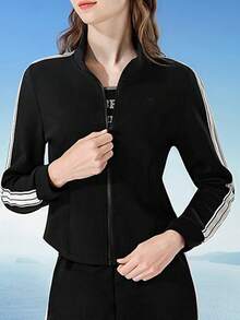 CAMEL CROWN Women's Sports Suit Spring Slim Fitness Suit Casual Windproof Long-Sleeved Two Pieces Suit - Phantom Black - View 3