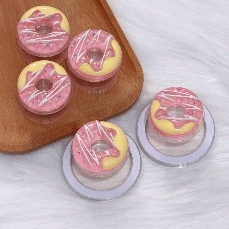 1 chiếc giá đỡ điện thoại hình bánh donut ngọt ngào, có nam châm và keo dán, giá đỡ để bàn di động có thể điều chỉnh. - Nhiều màu - Xem 1