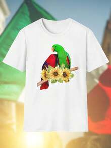 Maglietta DTF uomo Green and Red Parrots with Sunflowers on Branch moda estiva stampa colorata unica idea regalo originale vestibilità comoda casual  fashion