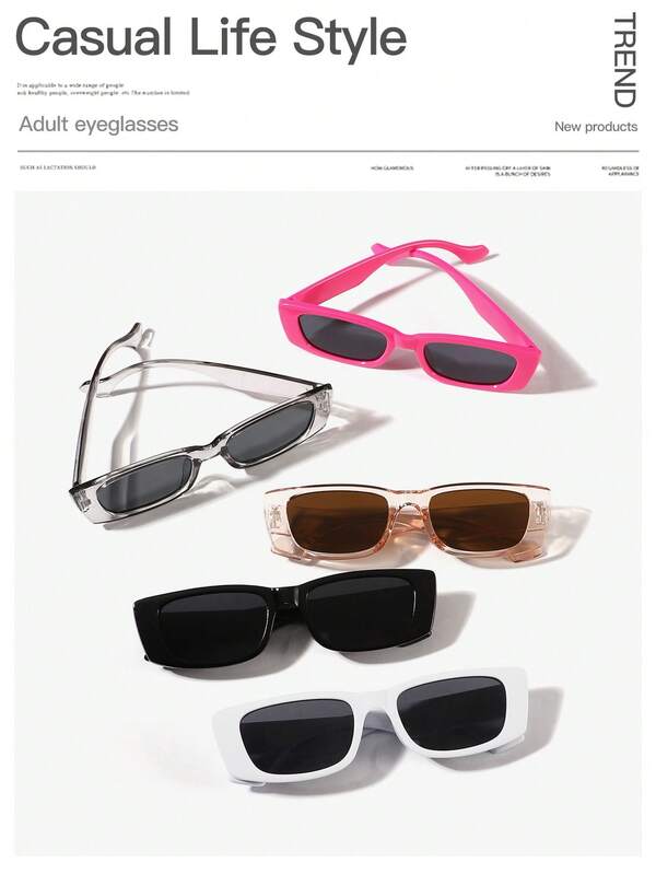 5 PCS Women's Acrylic Casual Small Rectangle Fashion Eyewear Suitable For Holiday Outing And Dressing For Photo Shooting